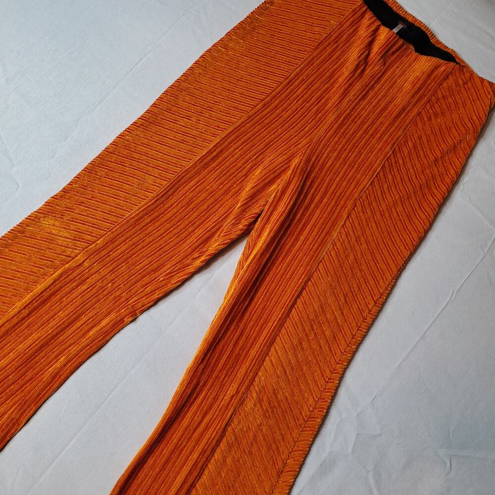 Free People Women's Size M Ribbed Velvet Flare Pant Orange